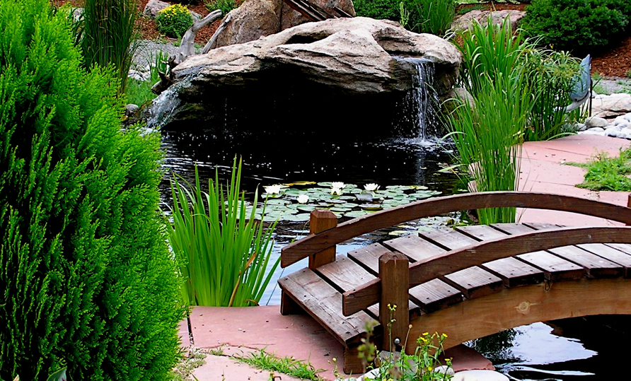 Rocky Mountain Waterscape pond and bridge